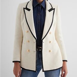 Tweed Double Breasted Tipped Novelty Button Blazer